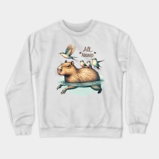 All Aboard Capybara Swimming with Birds Crewneck Sweatshirt